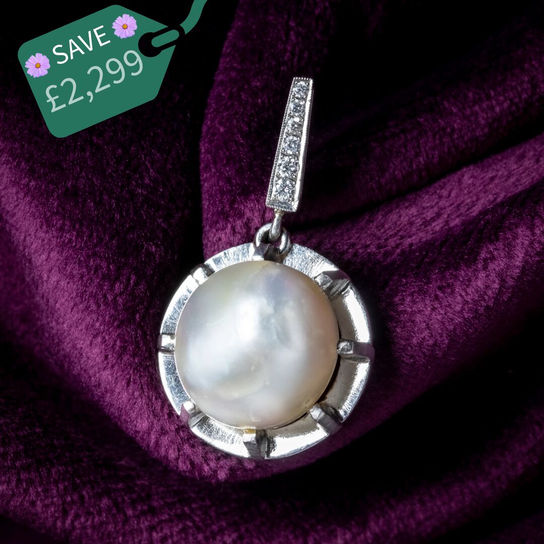 Art Deco Saltwater Pearl Diamond Pendant 18ct Gold With Cert