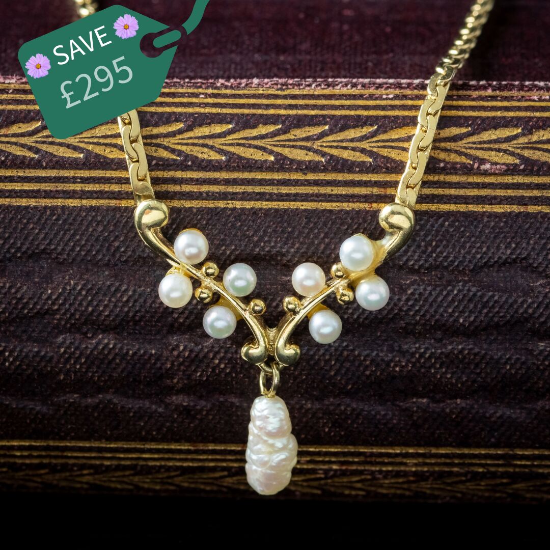Vintage Baroque Pearl Lavaliere Necklace 9ct Gold