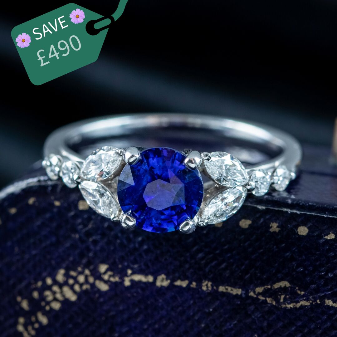 Edwardian Style Sapphire Diamond Ring 0.80ct Blue Sapphire