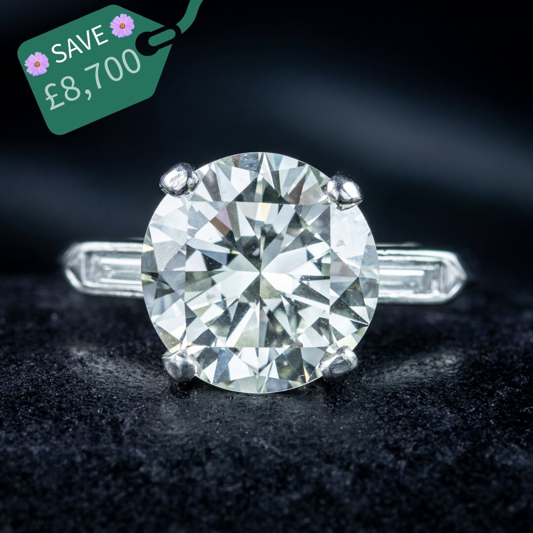 Art Deco Diamond Solitaire Ring 4.66ct Total With Cert