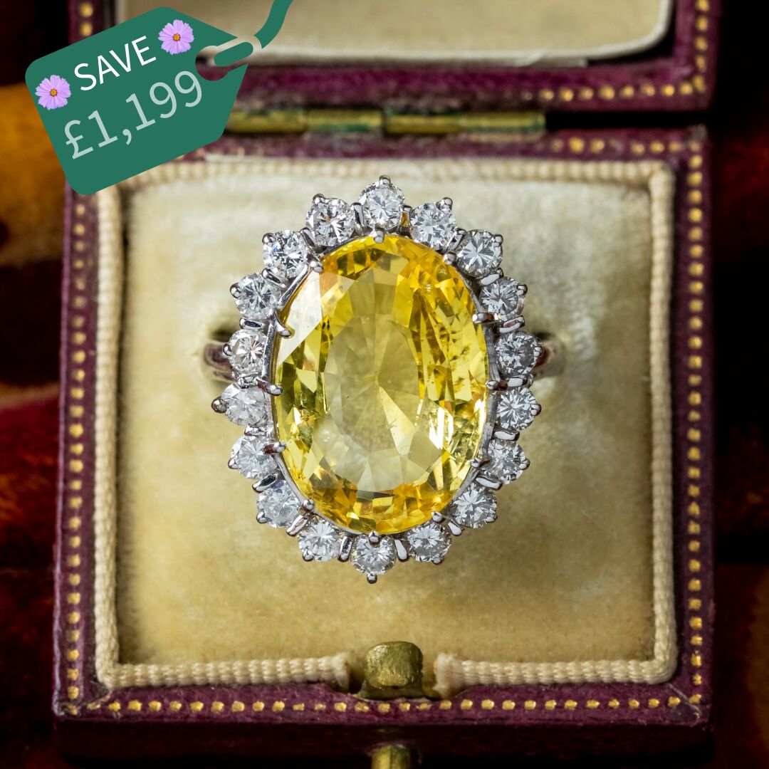 Vintage Yellow Sapphire Diamond Cocktail Ring 10ct Sapphire