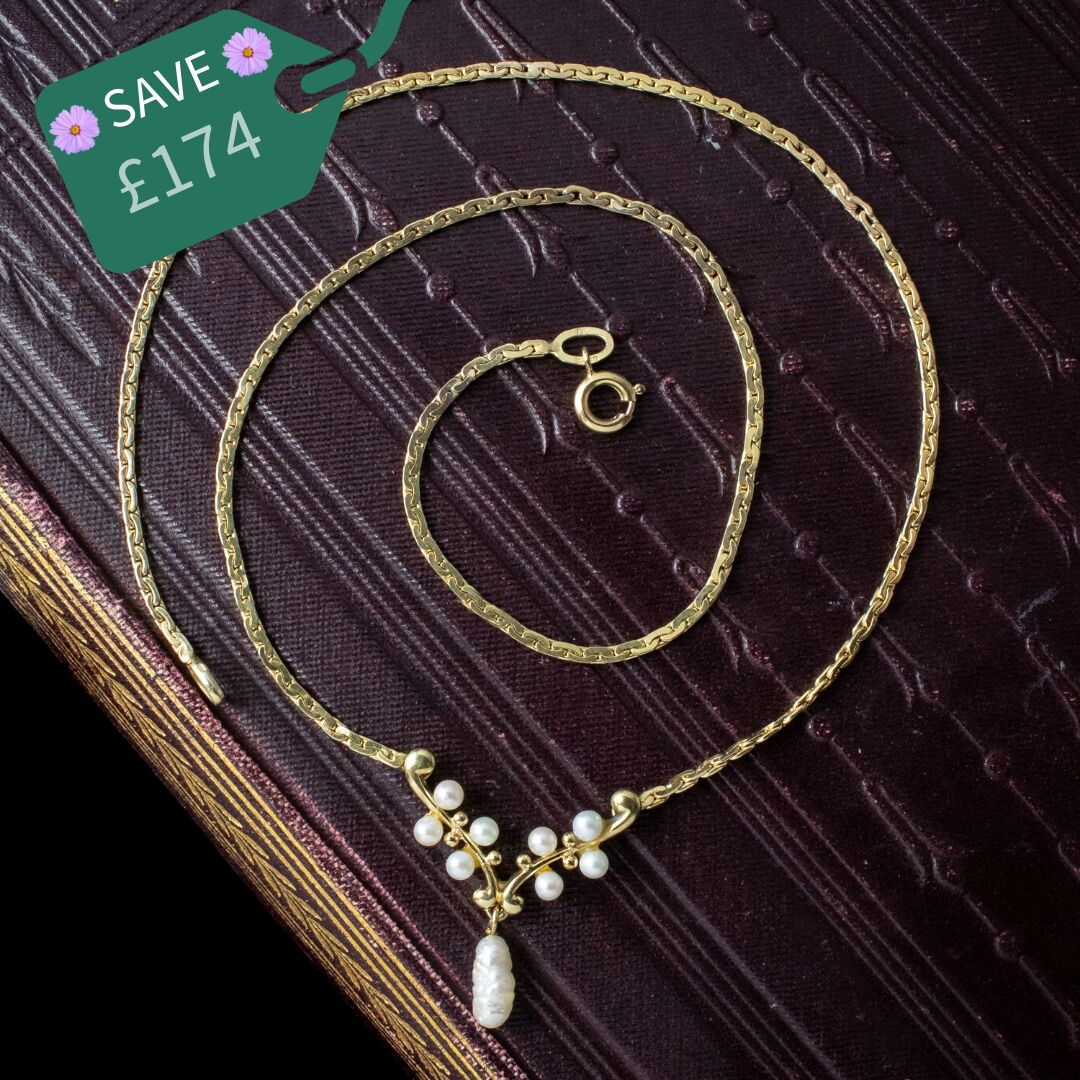 Vintage Baroque Pearl Lavaliere Necklace 9ct Gold
