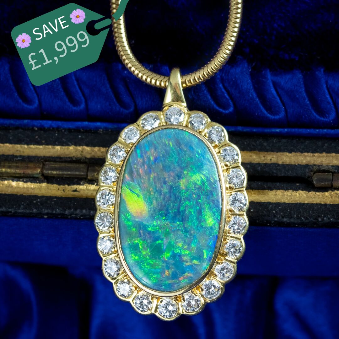 Edwardian Style Boodles Black Opal Diamond Pendant Necklace 18ct Gold