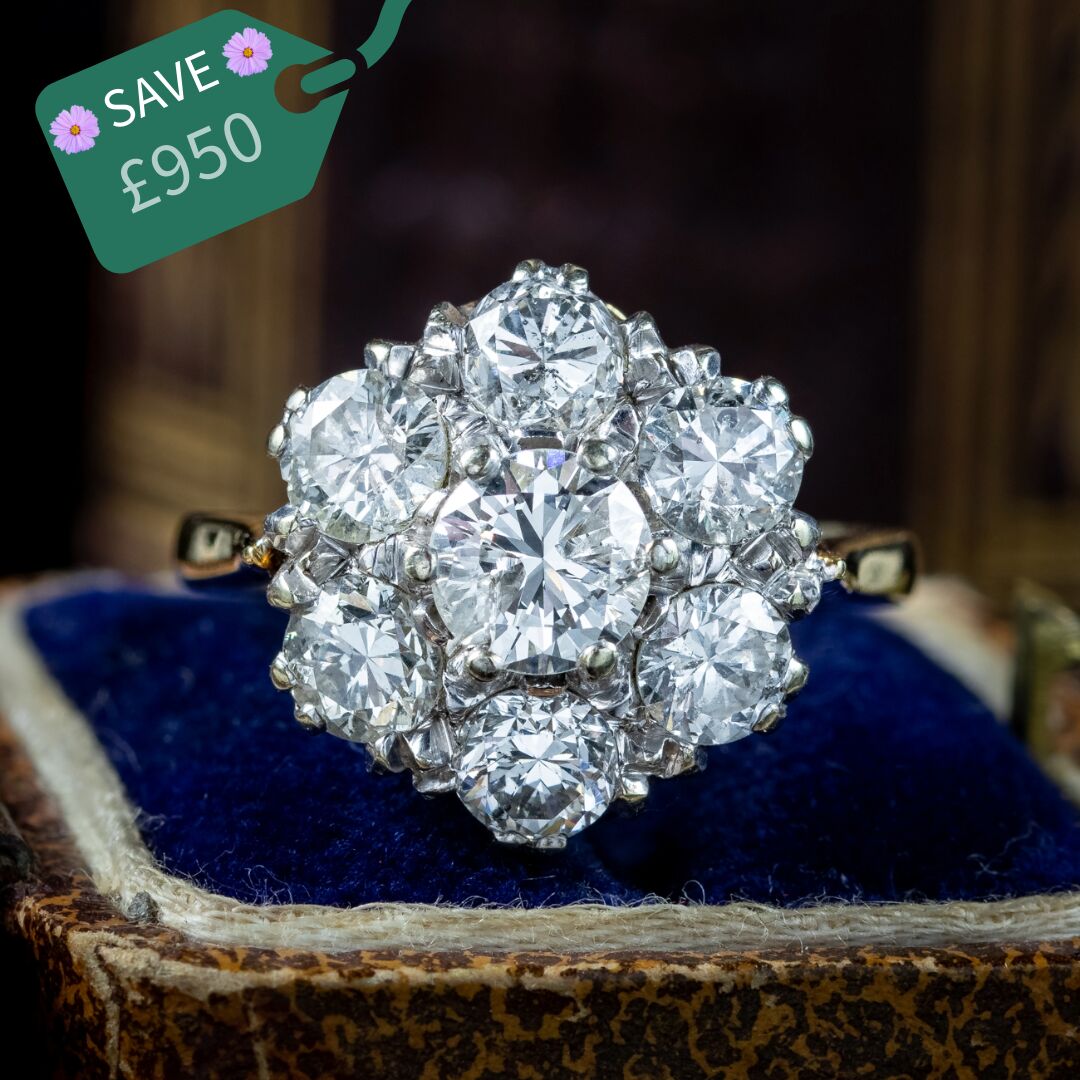 Vintage Diamond Cluster Ring 2.5ct Total