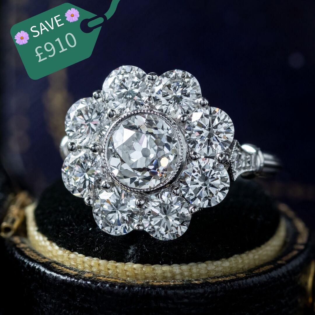Edwardian Style Lab Grown Diamond Daisy Cluster Ring 3.96ct Total