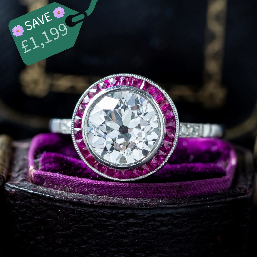 Art Deco Style Lab Grown Diamond Ruby Target Ring 2.47ct Diamond