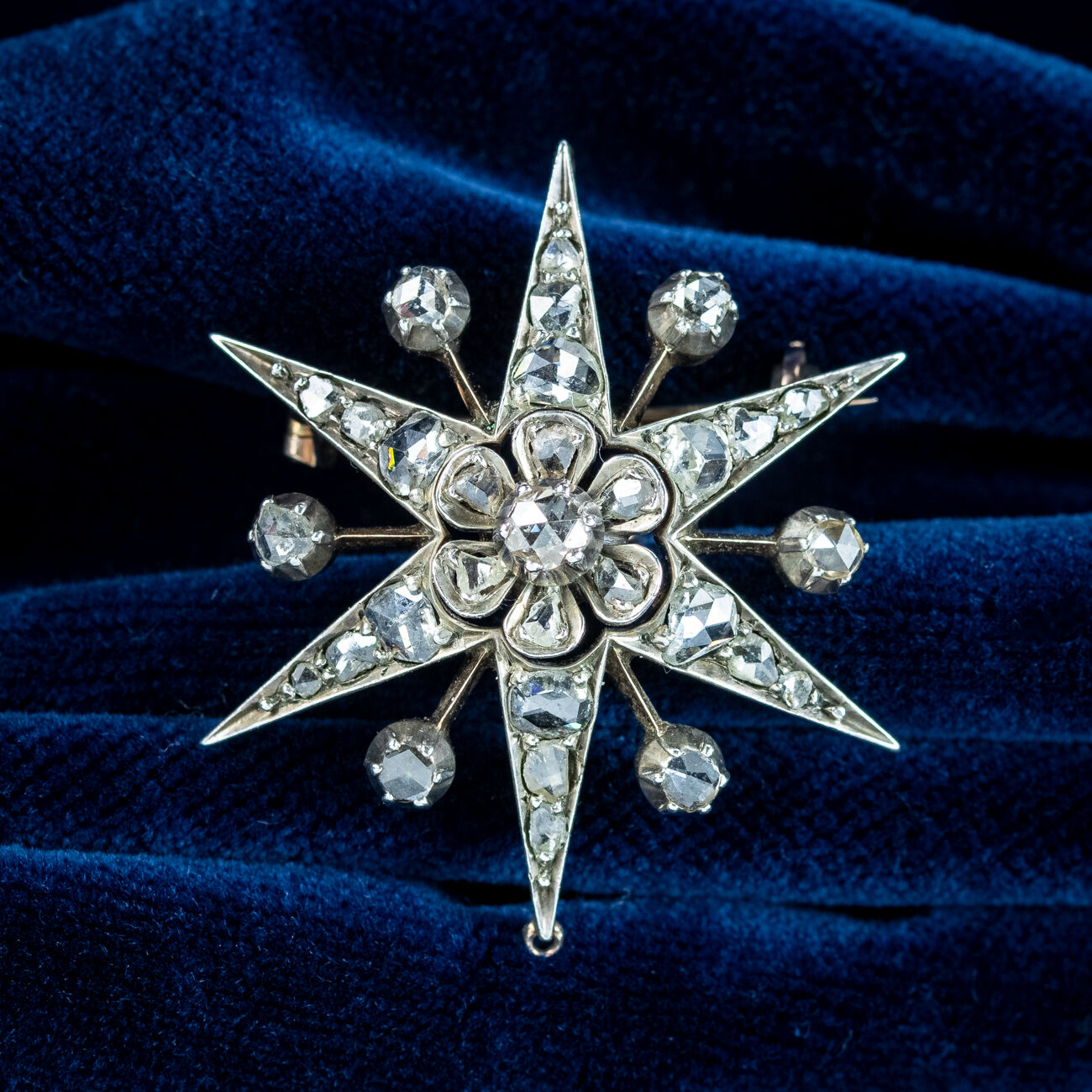 Antique Victorian Diamond Star Brooch Silver 15ct Gold