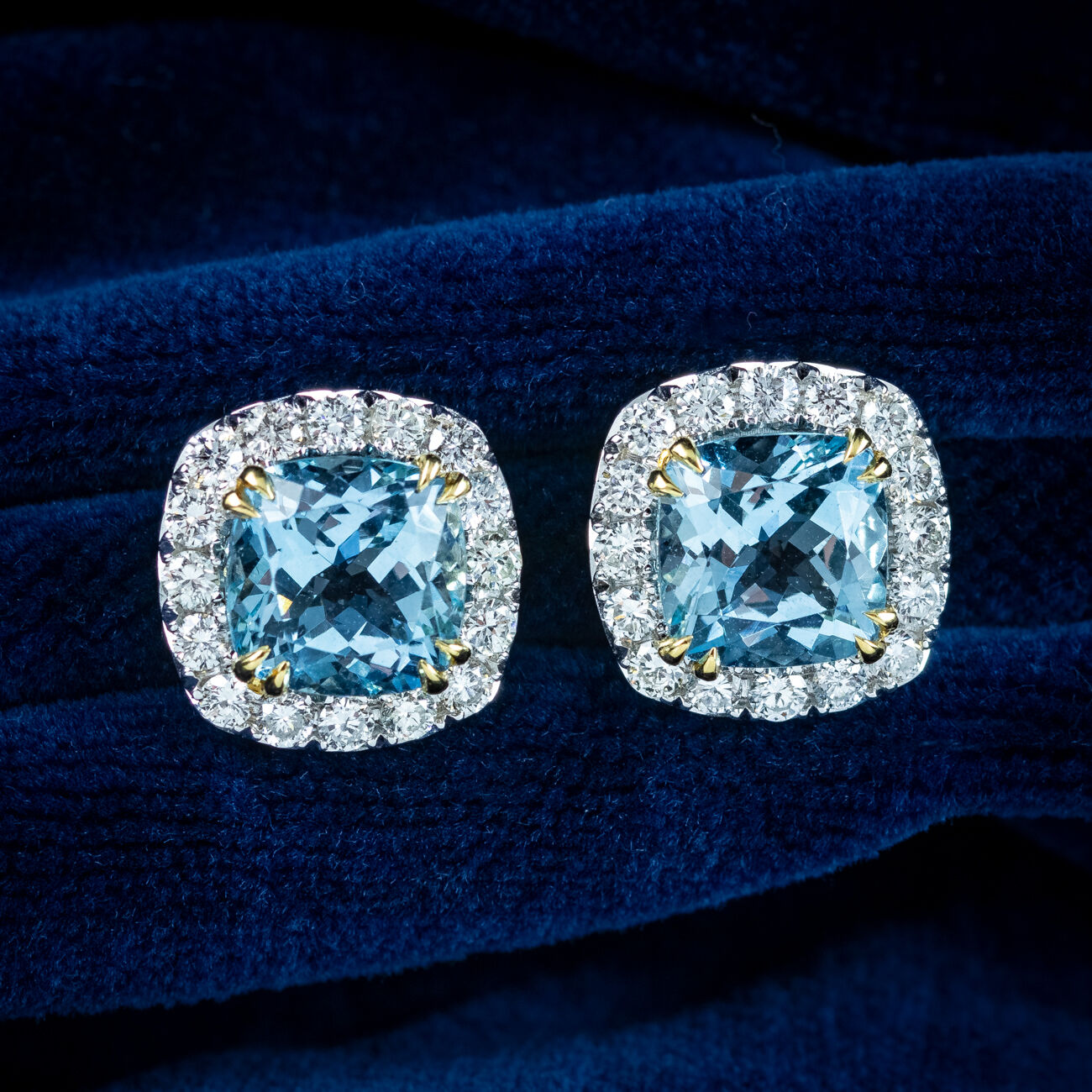 Edwardian Style Aquamarine Diamond Stud Earrings 18ct Gold 4.37ct Aquamarine