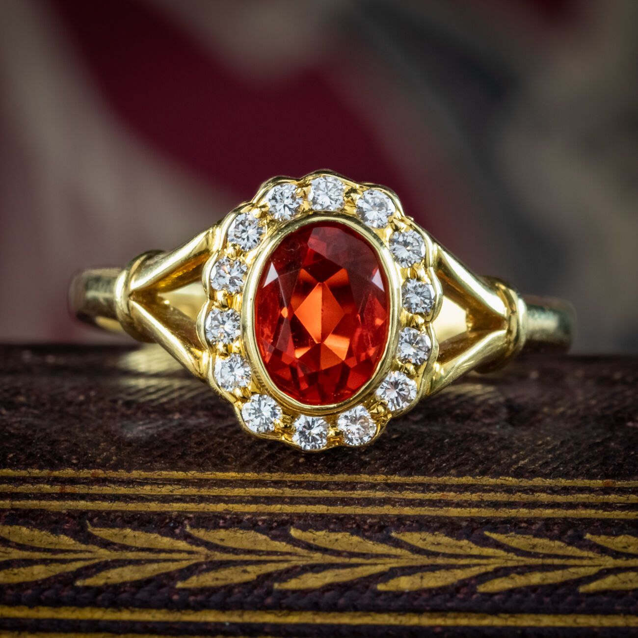 Vintage Fire Opal Diamond Cluster Ring 0.70ct Opal