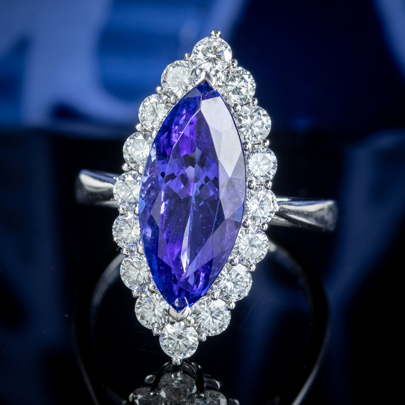 Vintage Tanzanite Diamond Navette Ring 5.53ct AAA Tanzanite 1.83ct Diamond With Valuation