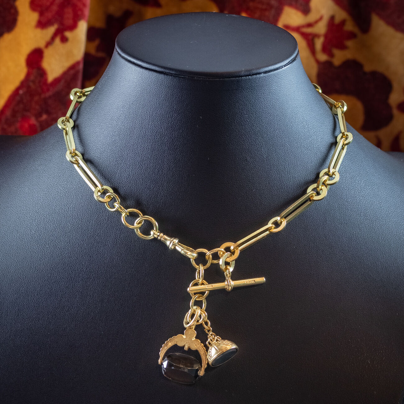 Antique Victorian Albert Chain With Two Fobs Silver 18ct Gold Cased