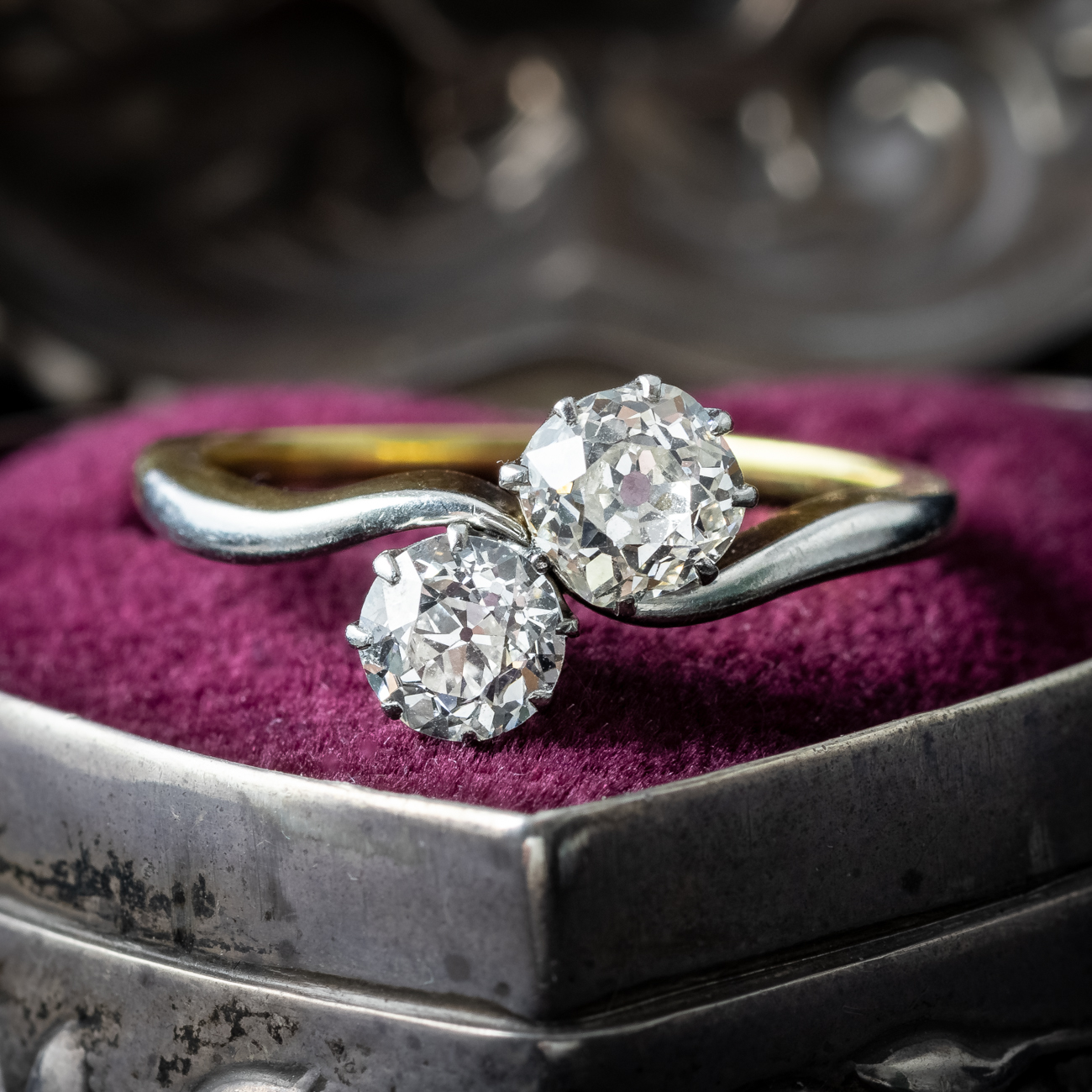 Antique Edwardian Diamond Toi Et Moi Twist Ring 1.3ct Total