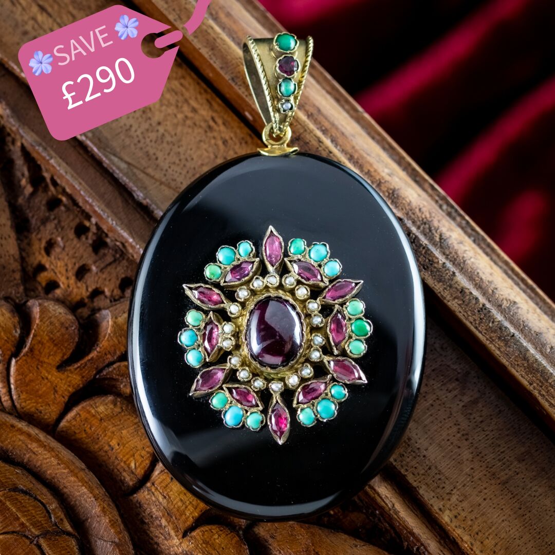 Antique Victorian Austro Hungarian Locket Garnet Pearl Turquoise Onyx