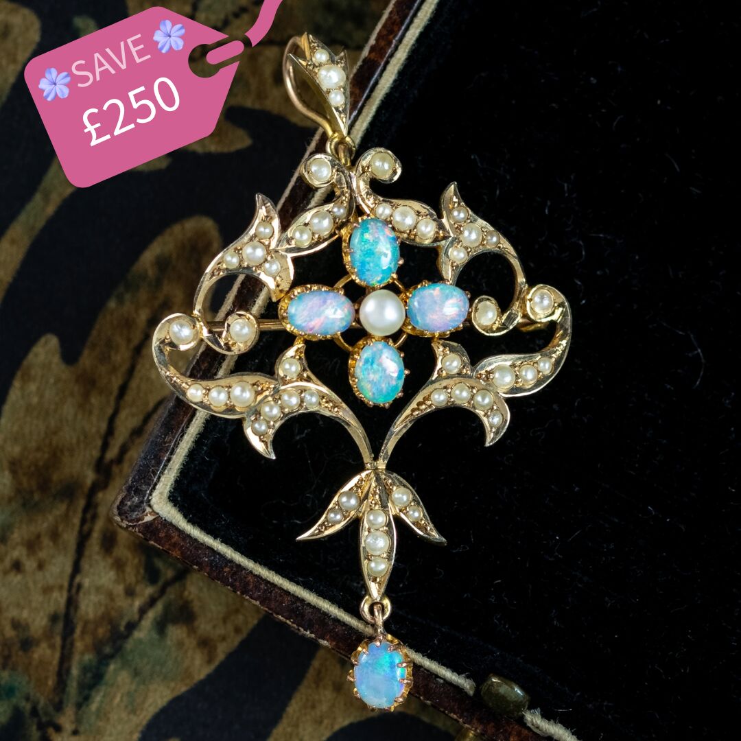 Antique Victorian Art Nouveau Opal Pearl Pendant 9ct Gold