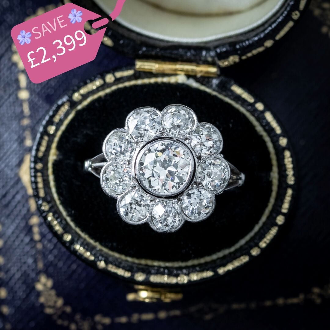 Antique Edwardian Diamond Daisy Cluster Ring 3ct Total