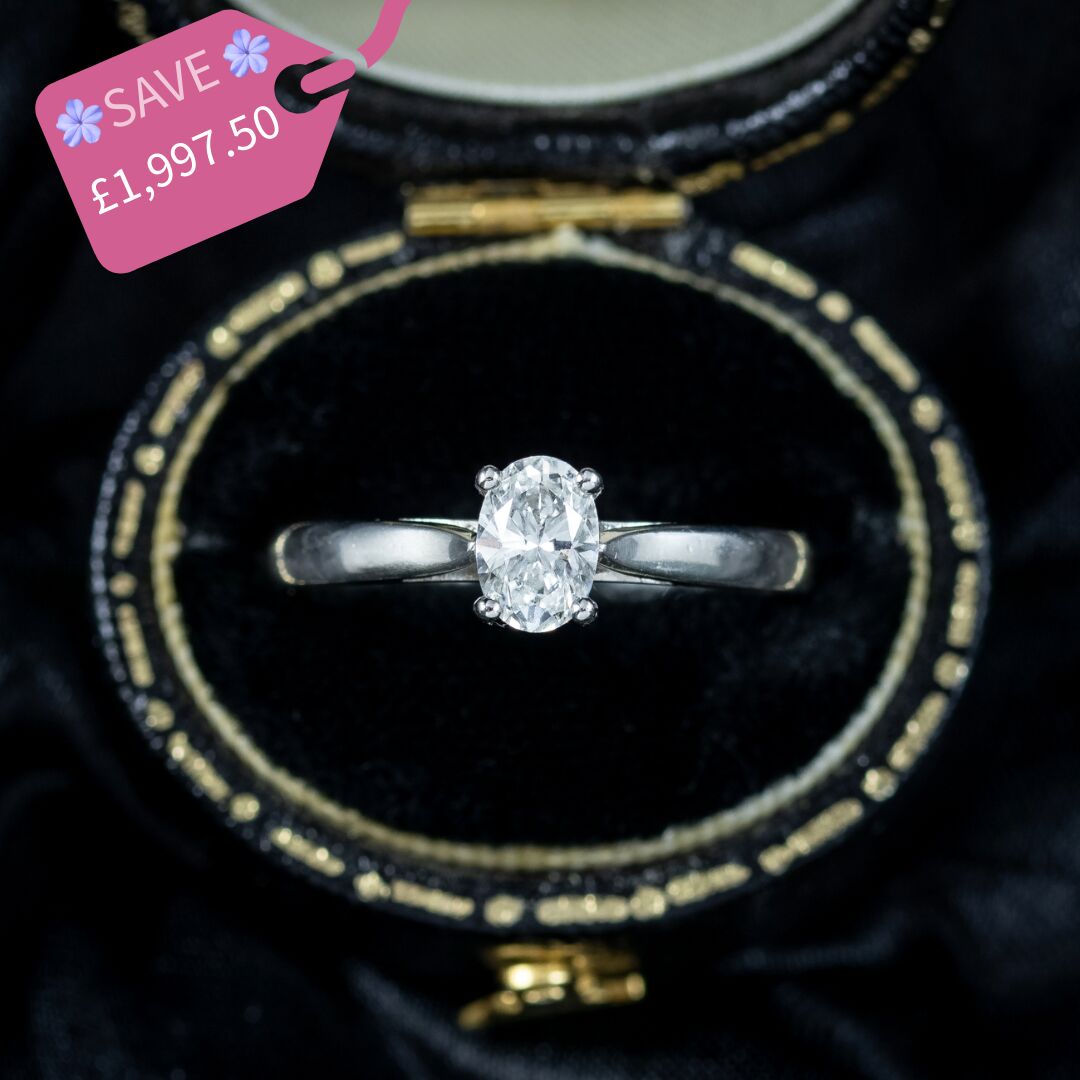 Edwardian Style Diamond Solitaire Ring 0.75ct Oval Diamond