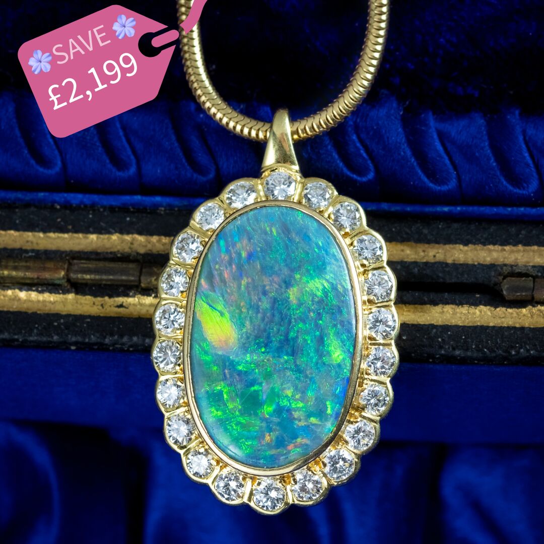 Edwardian Style Boodles Black Opal Diamond Pendant Necklace 18ct Gold with Cert