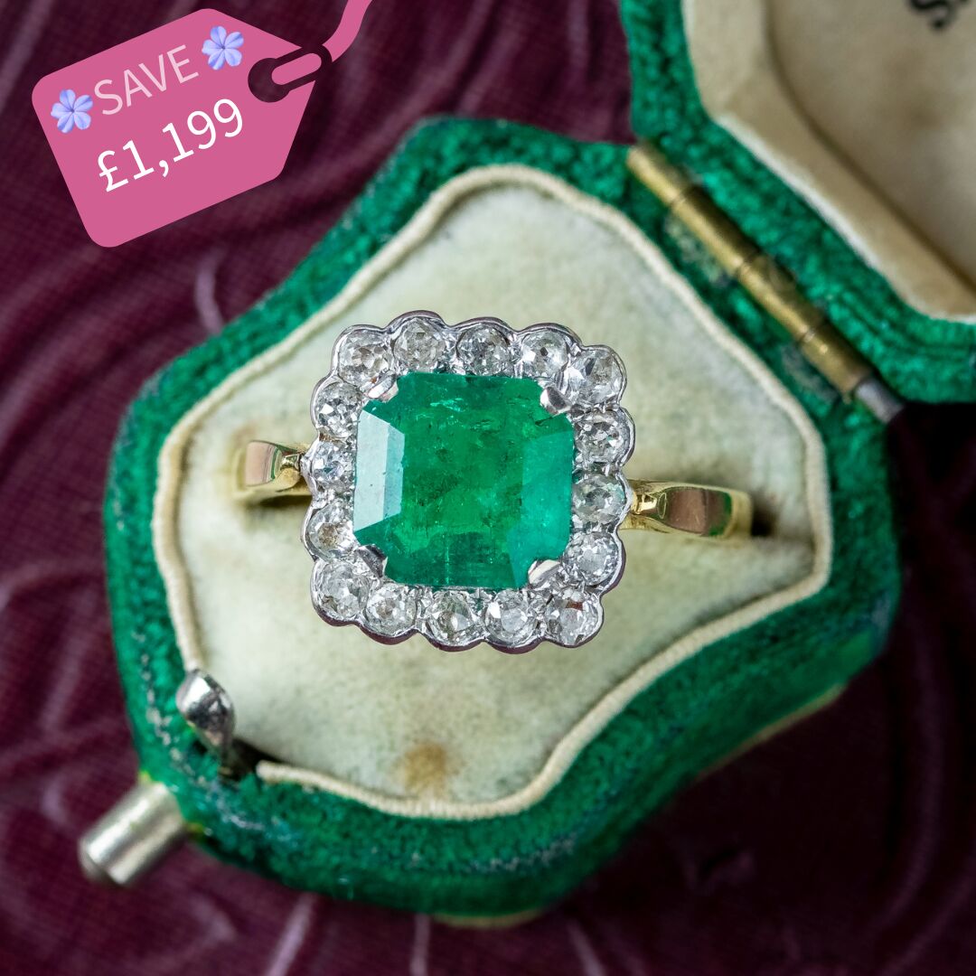 Vintage Emerald Diamond Cluster Ring 3.65ct Emerald Dated 1977