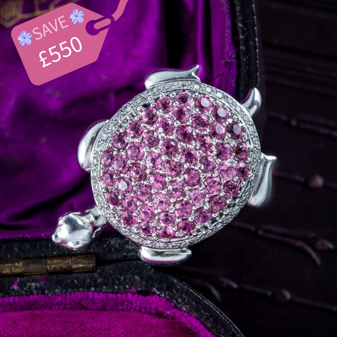 Vintage Pink Tourmaline Diamond Turtle Brooch 18ct Gold