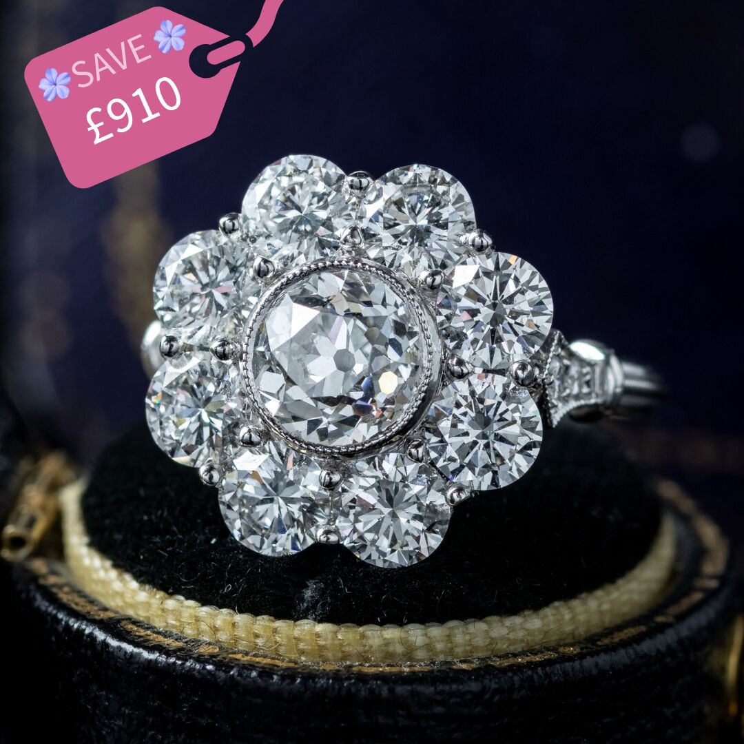 Edwardian Style Lab Grown Diamond Daisy Cluster Ring 3.96ct Total