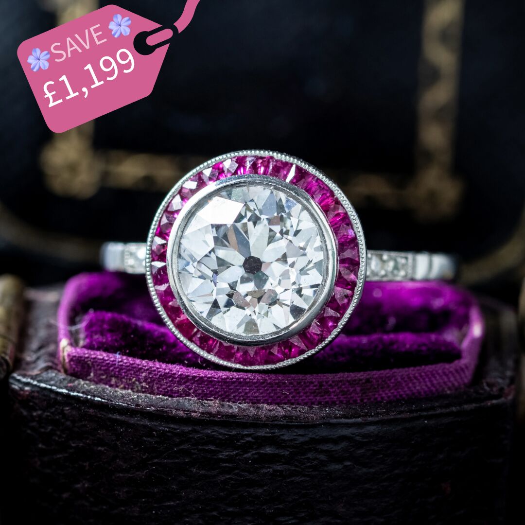Art Deco Style Lab Grown Diamond Ruby Target Ring 2.47ct Diamond