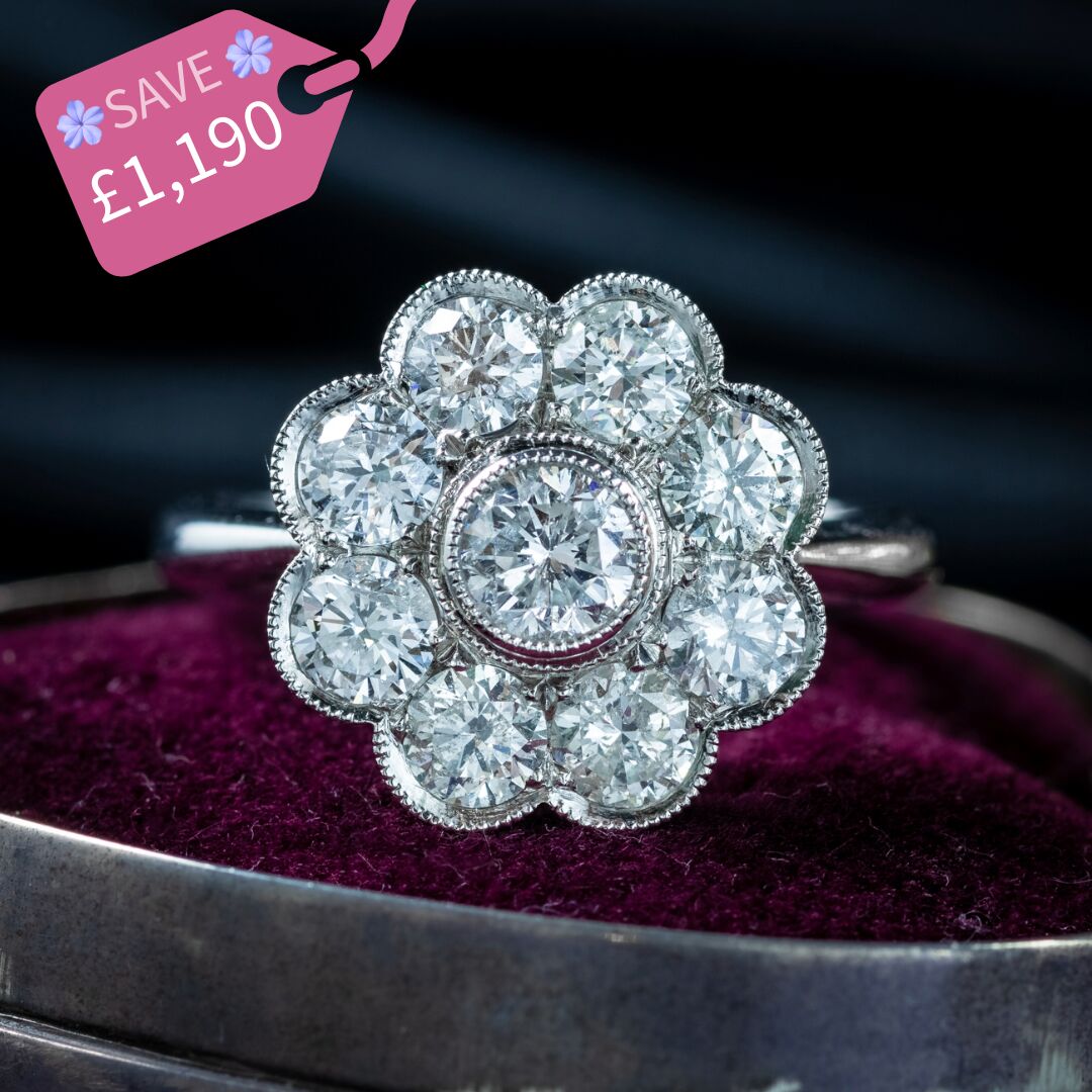 Edwardian Style Diamond Daisy Cluster Ring 2.03ct Total