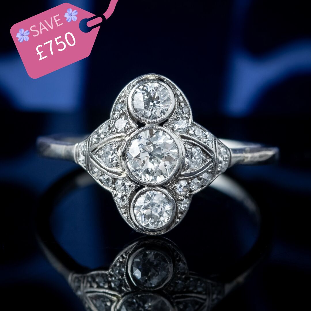 Art Deco Diamond Cluster Ring 1.2ct Total