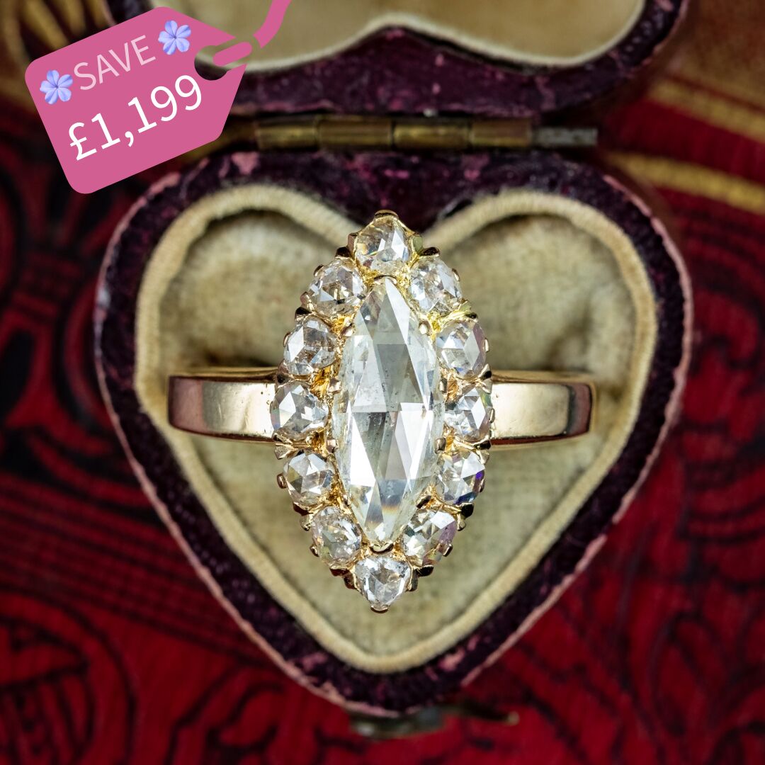 Antique Victorian Diamond Navette Cluster Ring 2ct Of Diamond