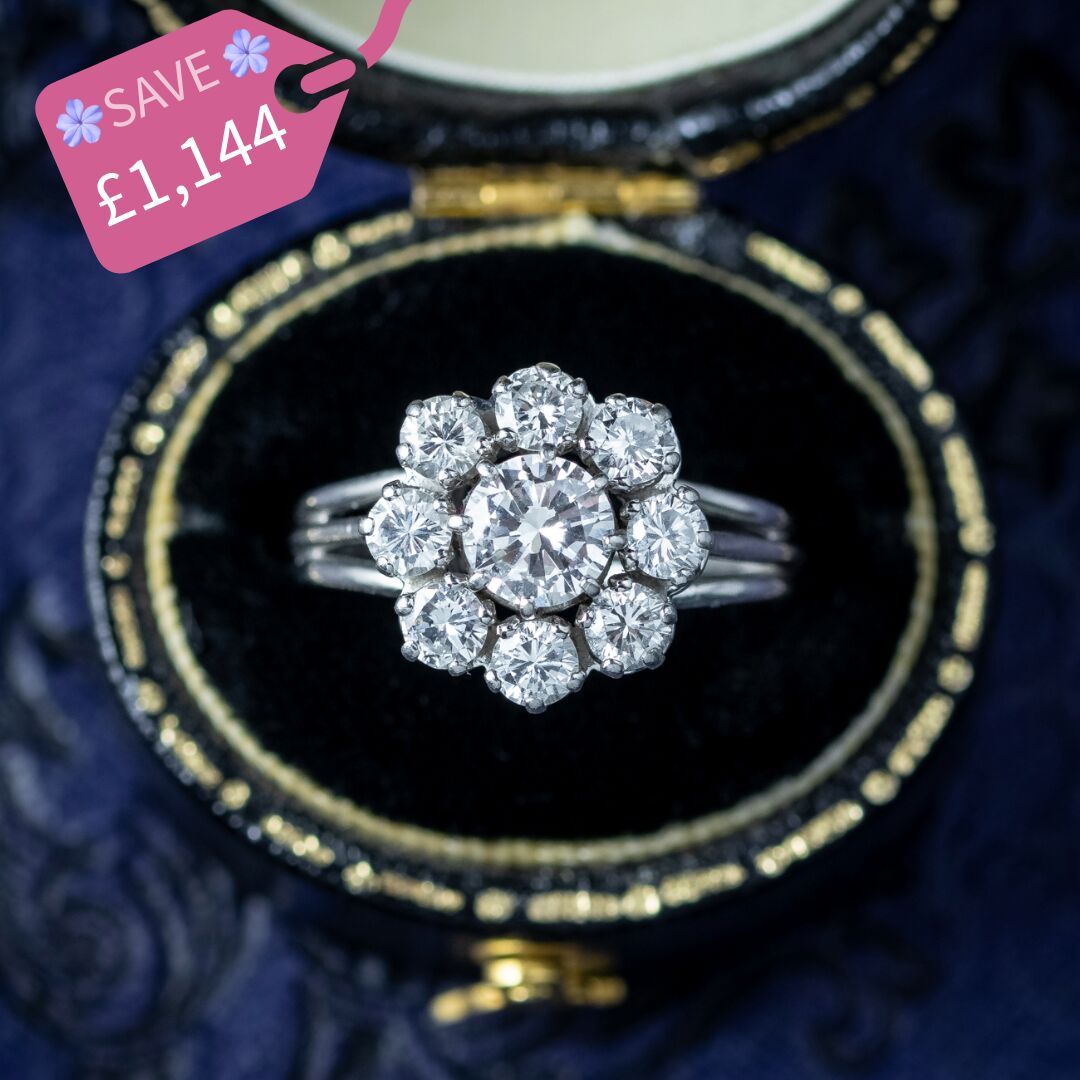 Antique Art Deco French Diamond Daisy Cluster Ring 1.4ct Total