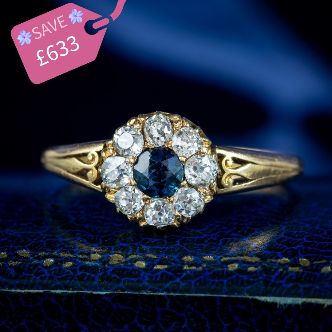 Antique Victorian Sapphire Diamond Cluster Ring 0.25ct Sapphire