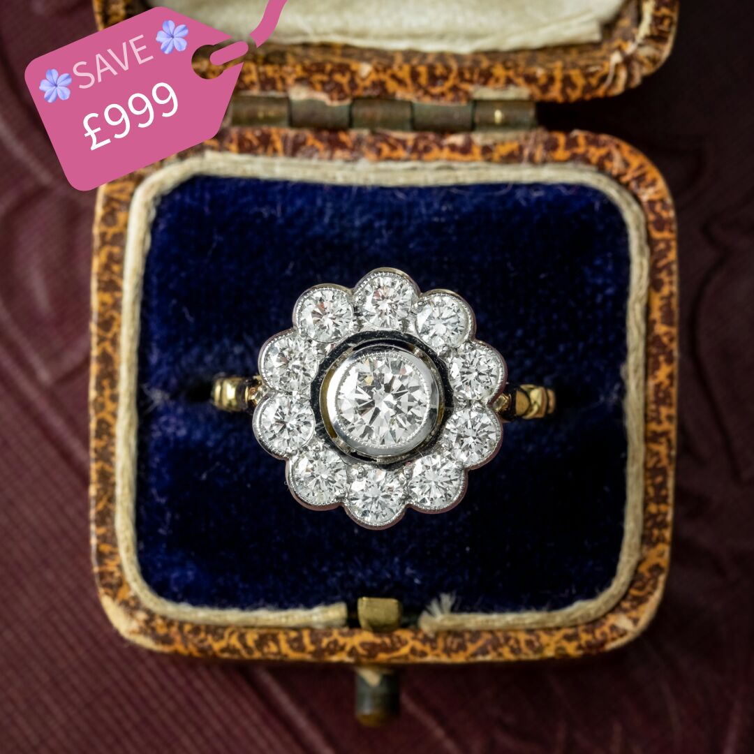Art Deco Style Diamond Daisy Cluster Ring 1.7ct Diamond