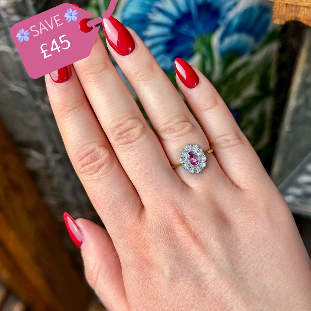 Edwardian Style Pink Topaz CZ Daisy Cluster Ring