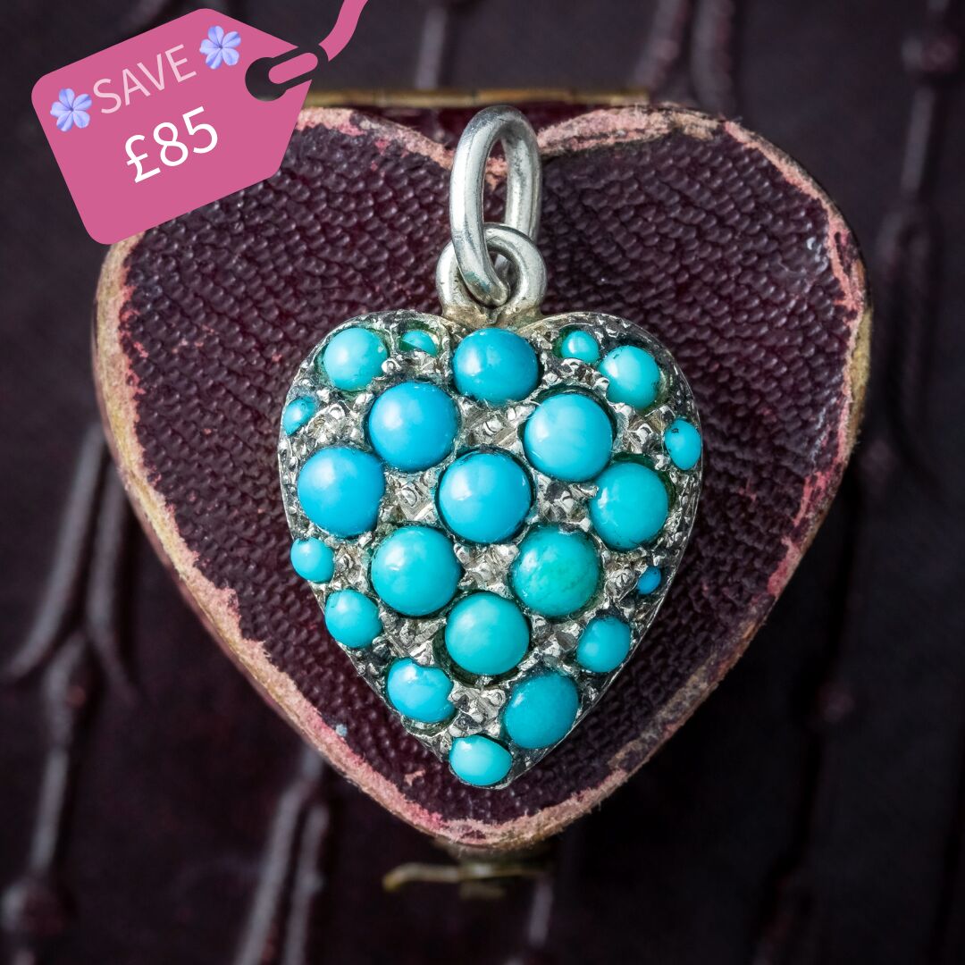 Antique Victorian Turquoise Heart Pendant Silver