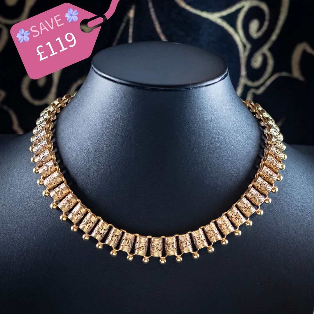 Antique Victorian Collar Necklace Silver 18ct Gold Gilt
