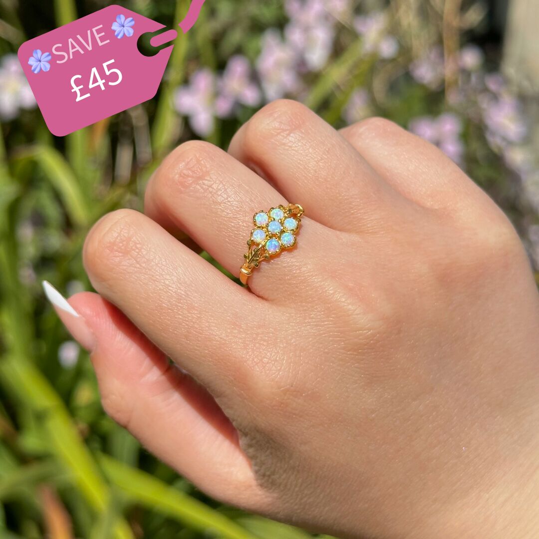 Victorian Style Opal Flower Cluster Ring