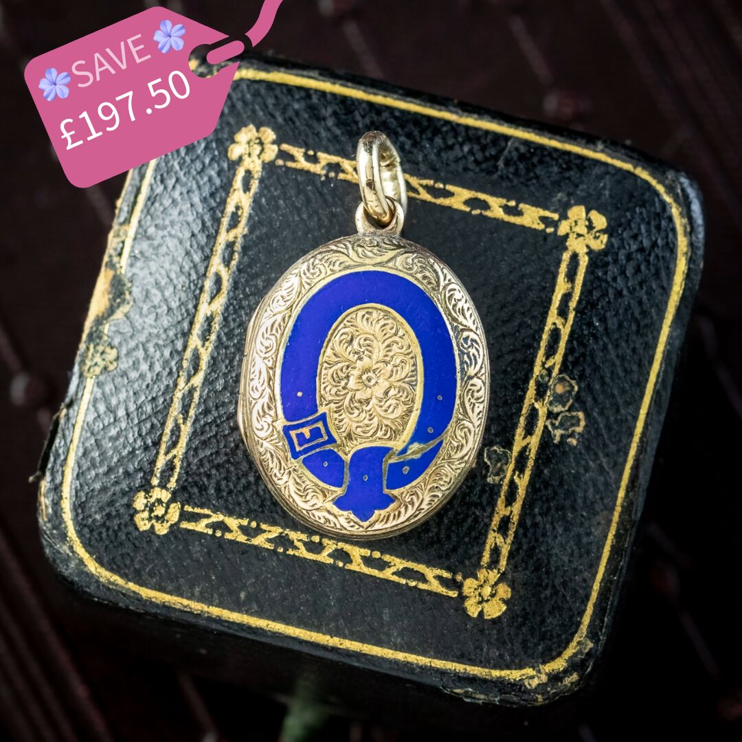 Antique Victorian Mourning Locket 9ct Gold Enamel Buckle