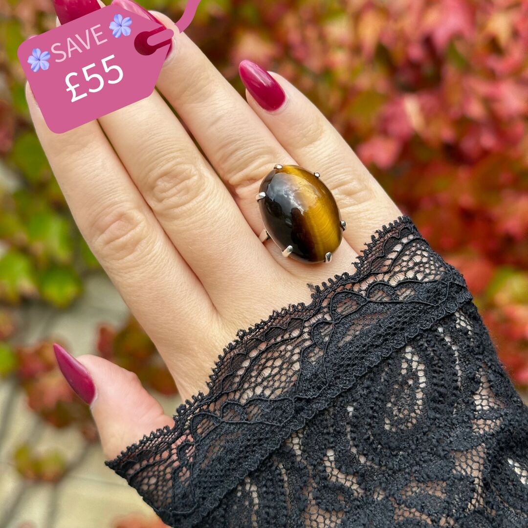 Vintage Tigers Eye Cocktail Ring 20ct Stone