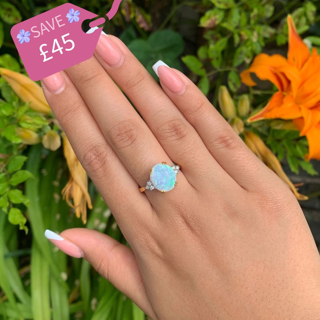 Art Deco Style Opal CZ Ring 5ct Cultured Opal