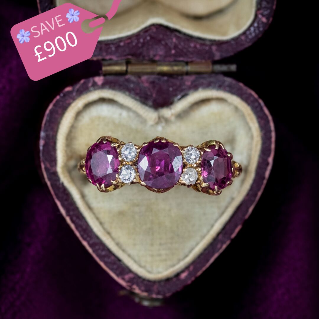 Antique Victorian Ruby Diamond Ring 2.2ct Of Ruby With Cert
