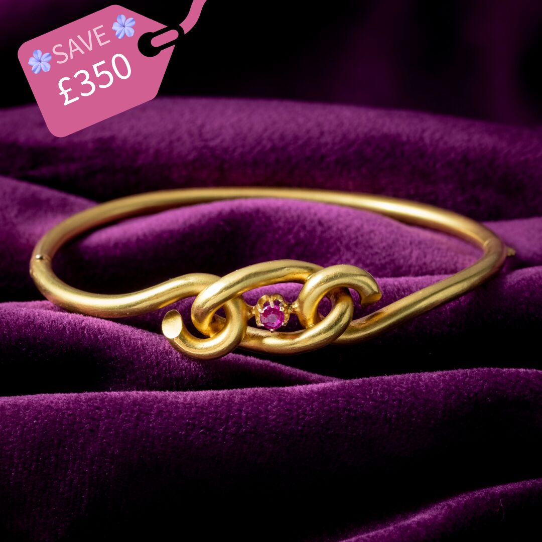 Antique Victorian Ruby Love Knot Bangle 18ct Gold