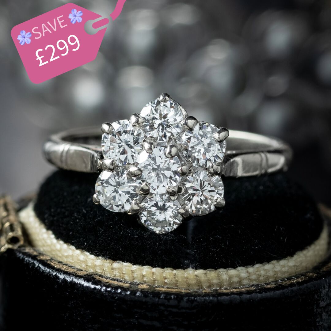 Vintage Diamond Daisy Cluster Ring 1.2ct Total Dated 1977