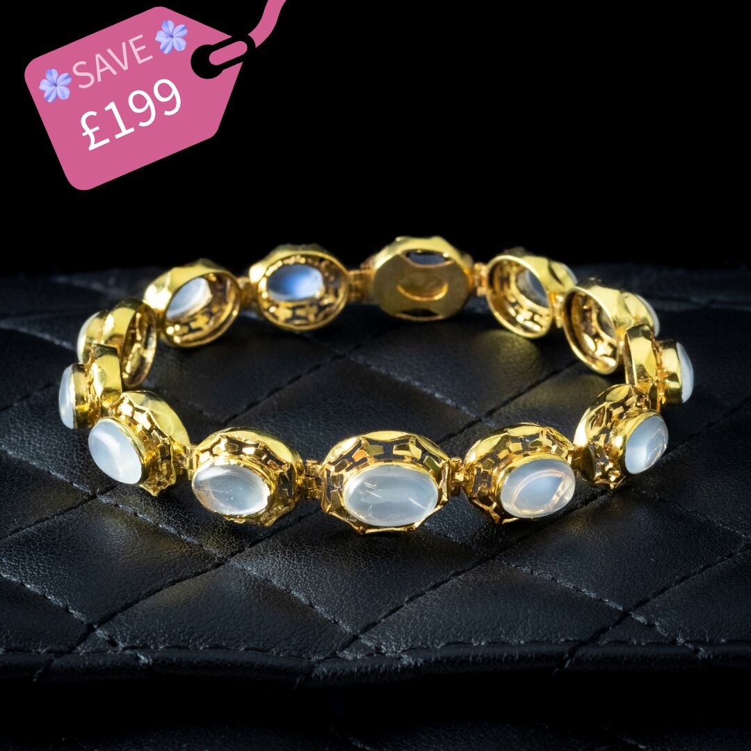 Antique Art Deco Moonstone Bracelet 18ct Gold Cased