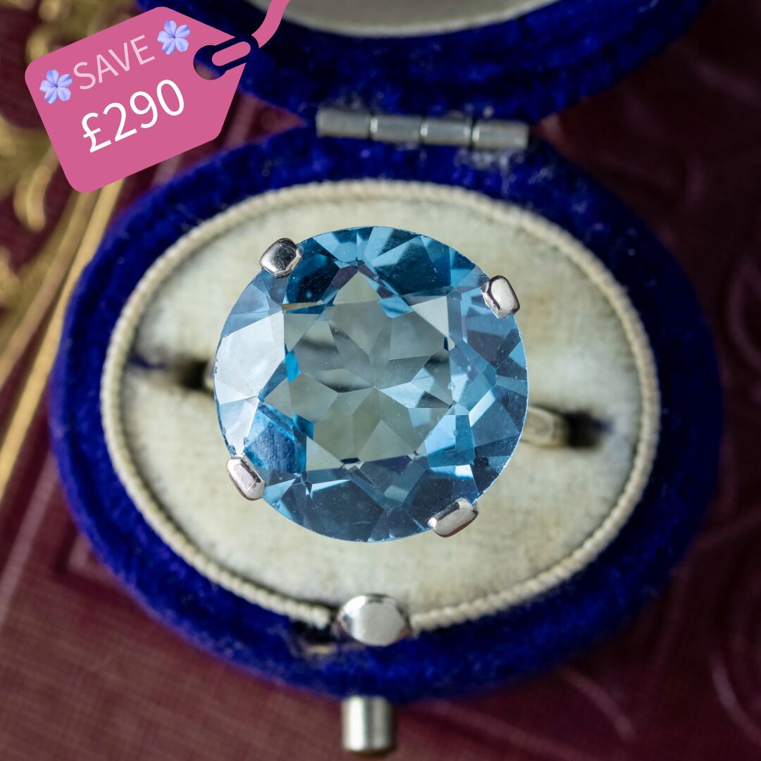 Art Deco Blue Topaz Cocktail Ring 12ct Topaz
