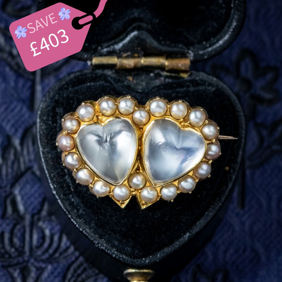 Antique Victorian Moonstone Pearl Heart Brooch 18ct Gold