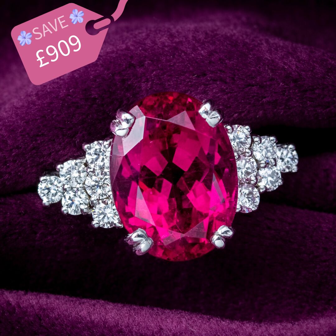 Art Deco Style Pink Tourmaline Diamond Ring 13ct Tourmaline