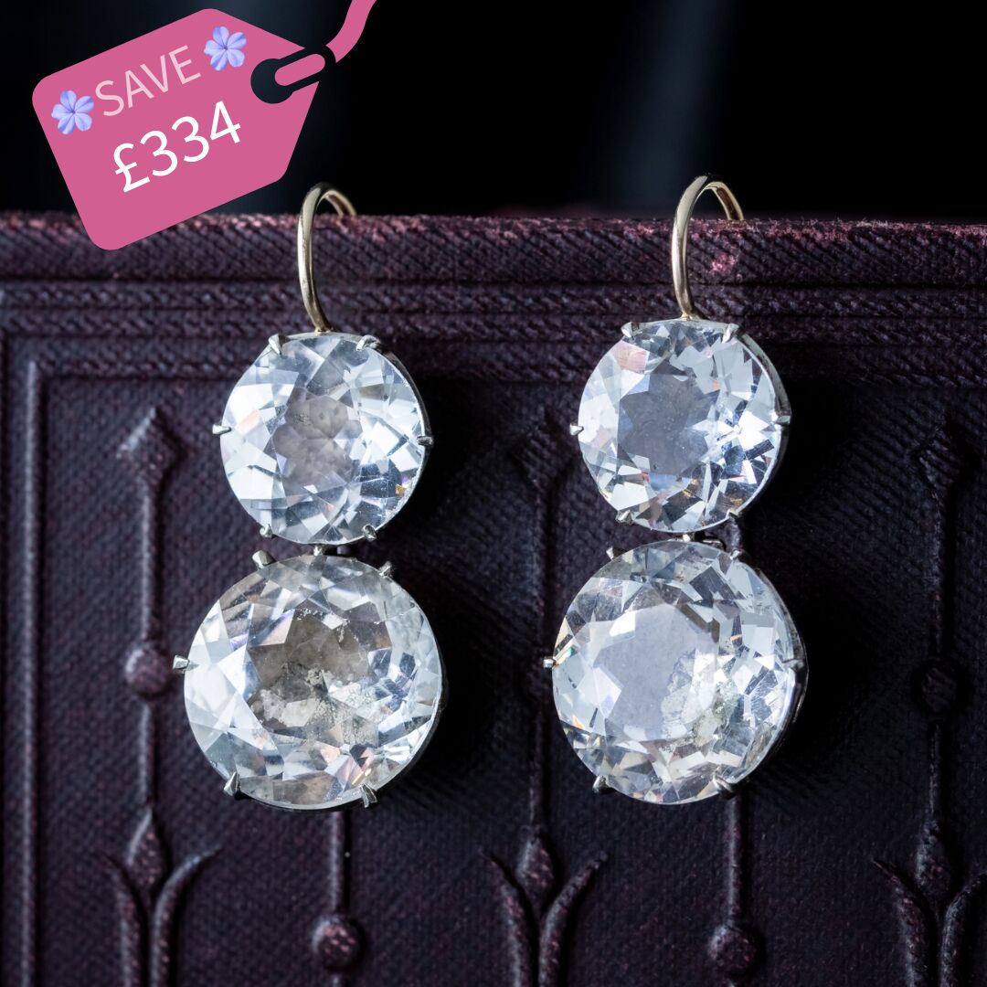 Antique Georgian Paste Drop Earrings Silver 18ct Gold Hooks