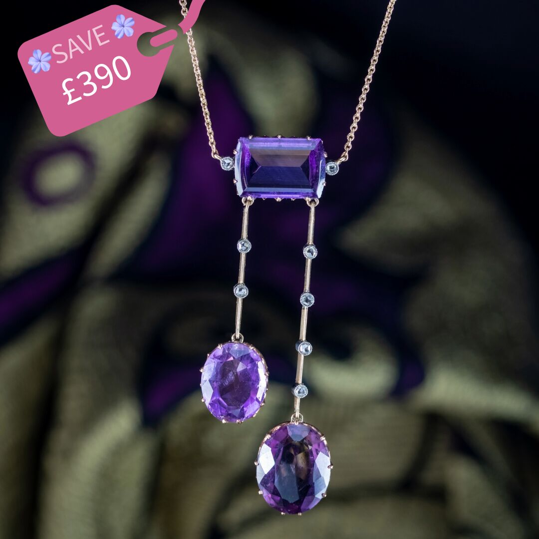 Antique Art Deco Amethyst Diamond Negligee Dropper Necklace