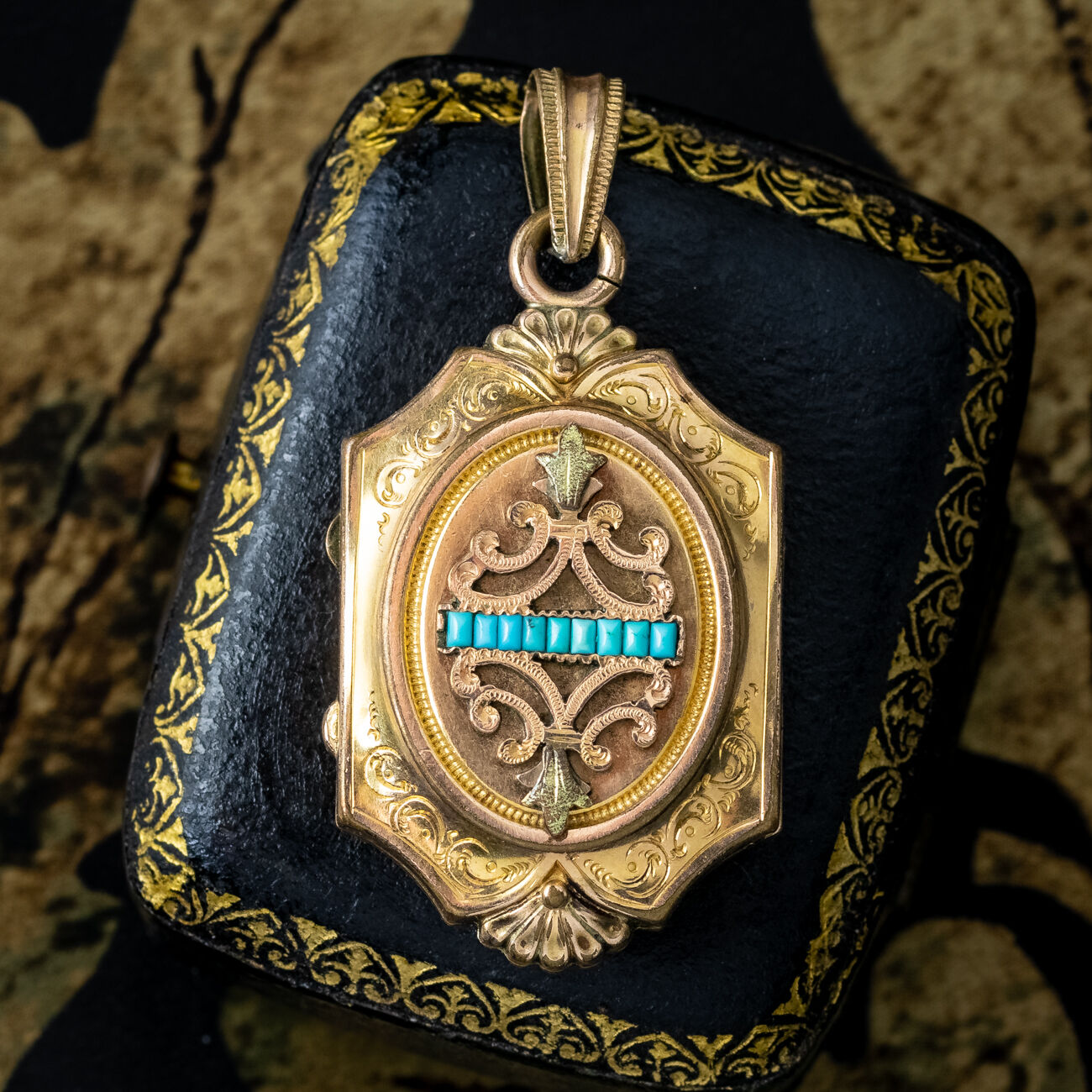 Antique Victorian Turquoise Mourning Locket Gold Gilt