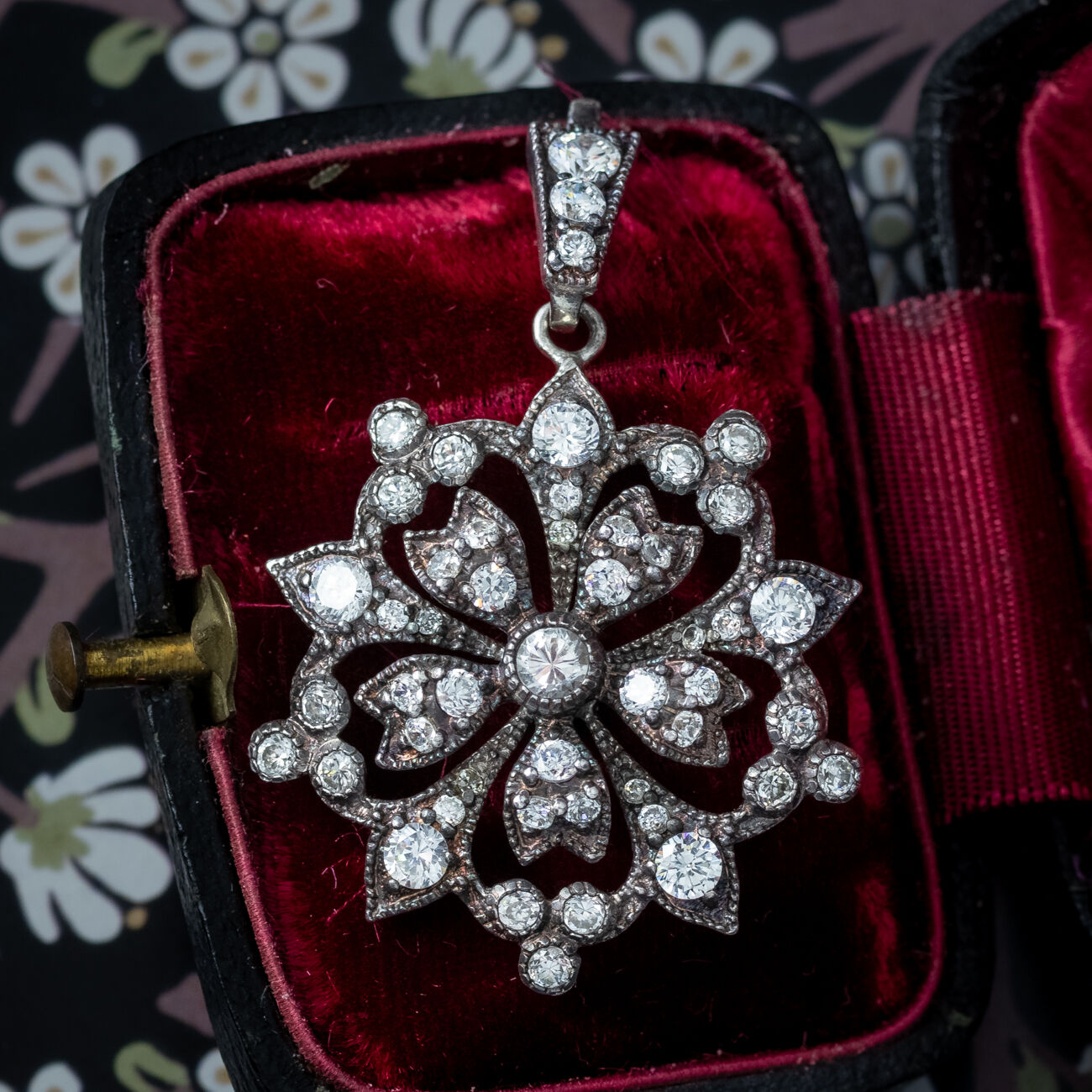 Edwardian Style CZ Flower Pendant Sterling Silver
