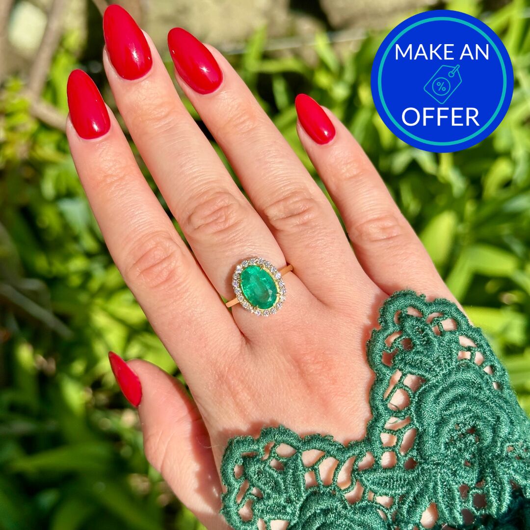 Vintage Emerald Diamond Cluster Ring 3.10ct Emerald With Cert